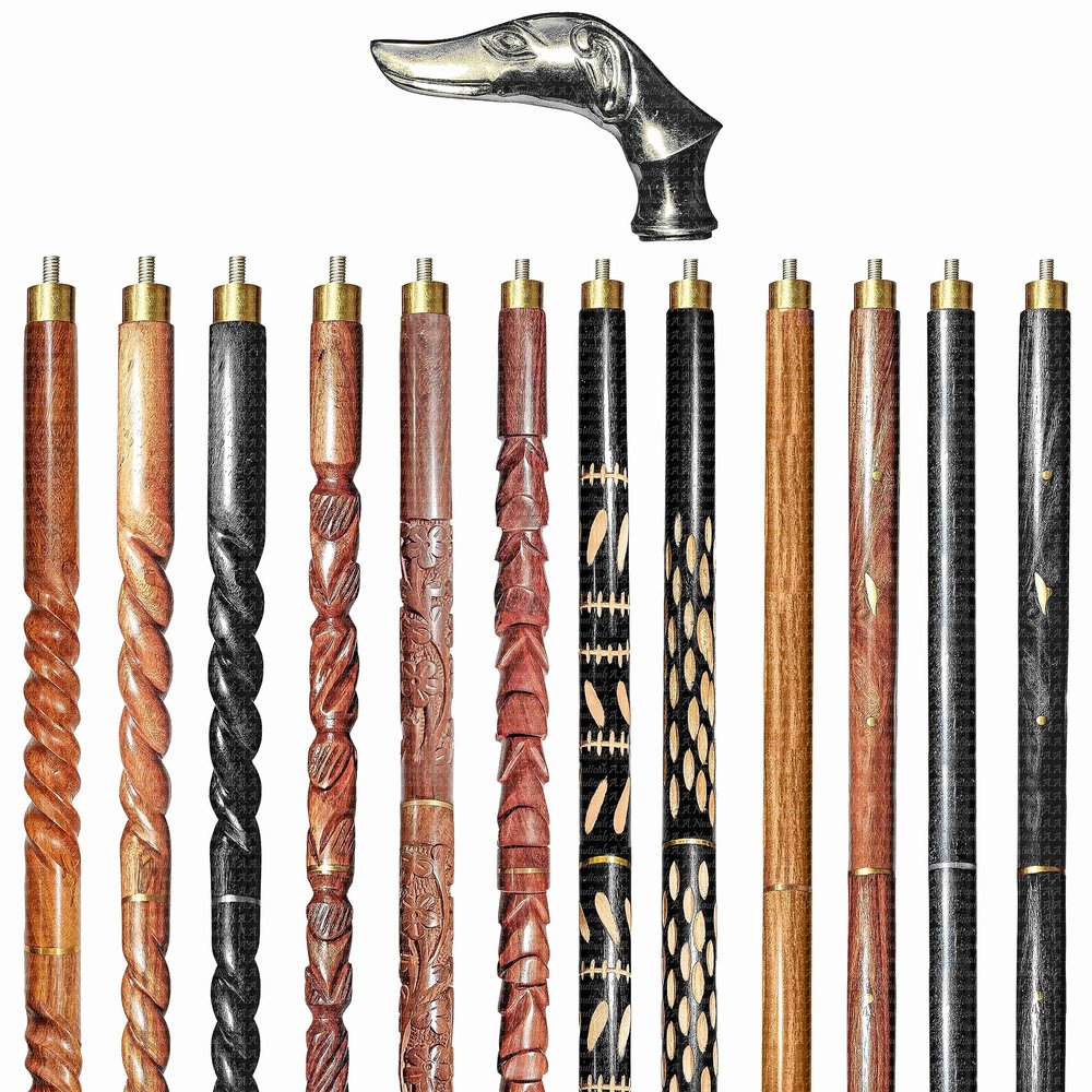 A.A.Nauticals Wooden Walking Stick Cane for Men & Women-Dog Handle, Vintage Handmade Personalized & Collapsible, Gift for Men (12 Walking Sticks Design, Black Antique Brass Head/Handle)-AANWS42-WS5