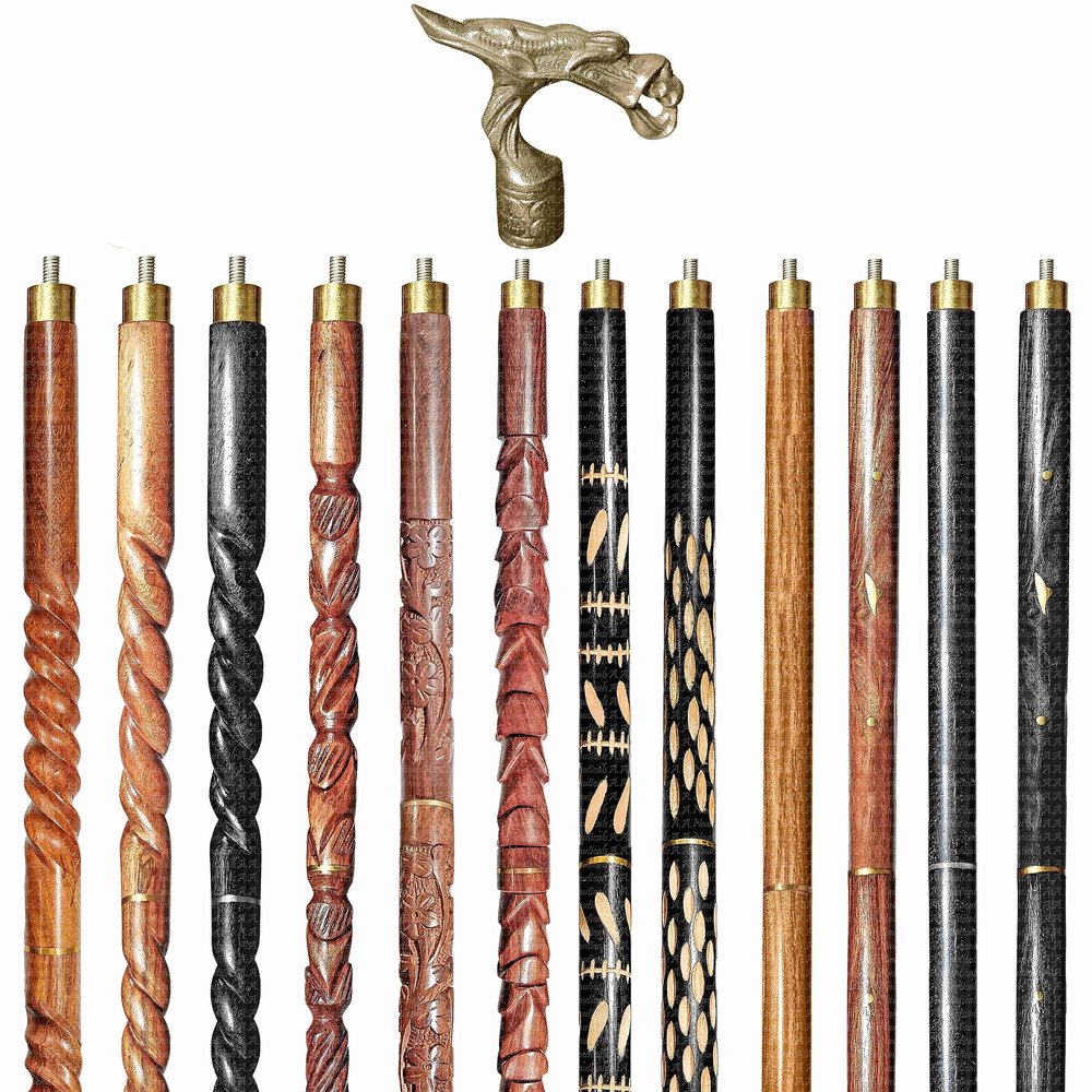 A.A.Nauticals Wooden Walking Stick Cane for Men & Women-Dragon Handle, Vintage Handmade Personalized & Collapsible (12 Walking Sticks Design, Brown Antique Aluminum Head/Handle)-AANWS63-WS6