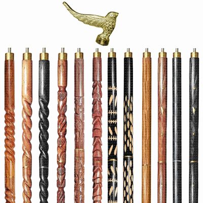 A.A.Nauticals Wooden Walking Stick Cane for Men & Women-Bird Handle, Vintage Handmade Personalized & Collapsible (12 Walking Sticks Design, Golden Polished Aluminum Head/Handle)-AANWS69-WS10