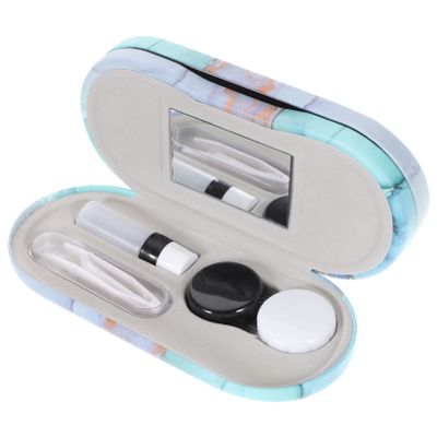 Healifty 2 in 1 Double Sided Eyeglass Case ContactLens Storage Box ContactLens Case and Glasses Case with Built-in Mirror Tweezer and Solution Bottle for Home & Travel