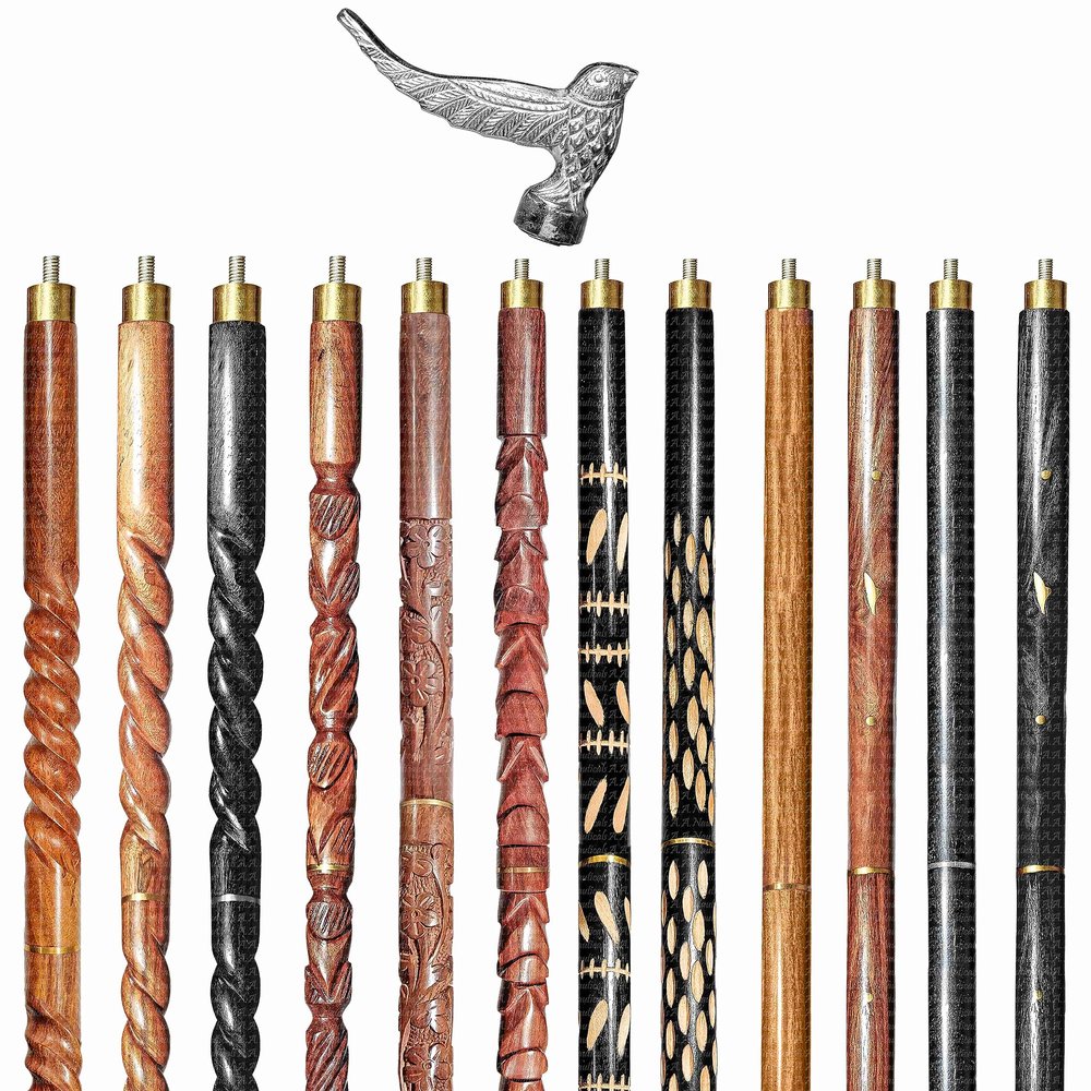 A.A.Nauticals Wooden Walking Stick Cane for Men & Women-Bird Handle, Vintage Handmade Personalized & Collapsible (12 Walking Sticks Design, Silver Polished Aluminum Head/Handle)-AANWS69-WS2