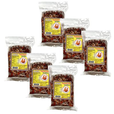 (6 Pack) Tamarind Wet Seedless Block/Slab 14oz (400g) All Natural No added sugar Vegan Gluten Free Seedless, Pulpa de Tamarindo Natural Sin Semilla, 14 oz