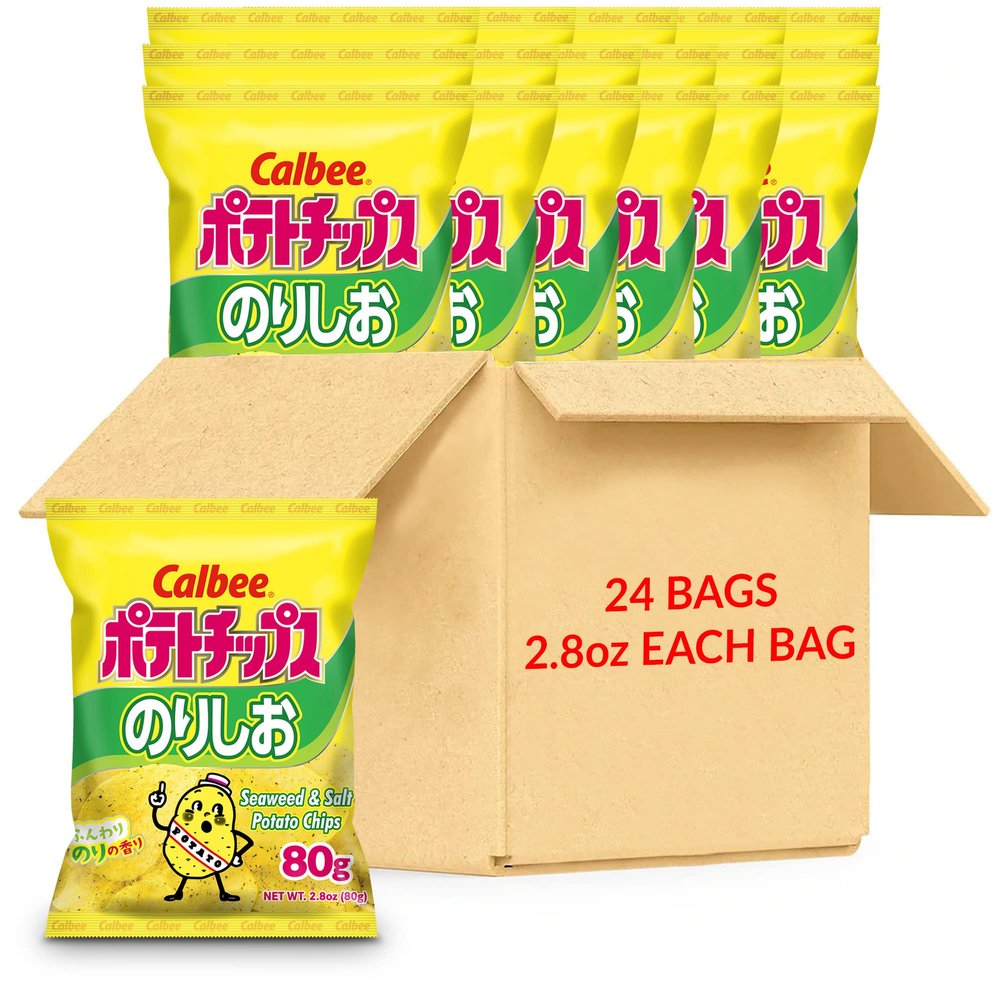 Calbee Potato Chips (Seaweed & Salt, 2.8 oz) | Taste The Tradition of Japanese Snacks | Enjoy These Irresistible & Deliciously Crunchy Japanese Chips (24 Pack)