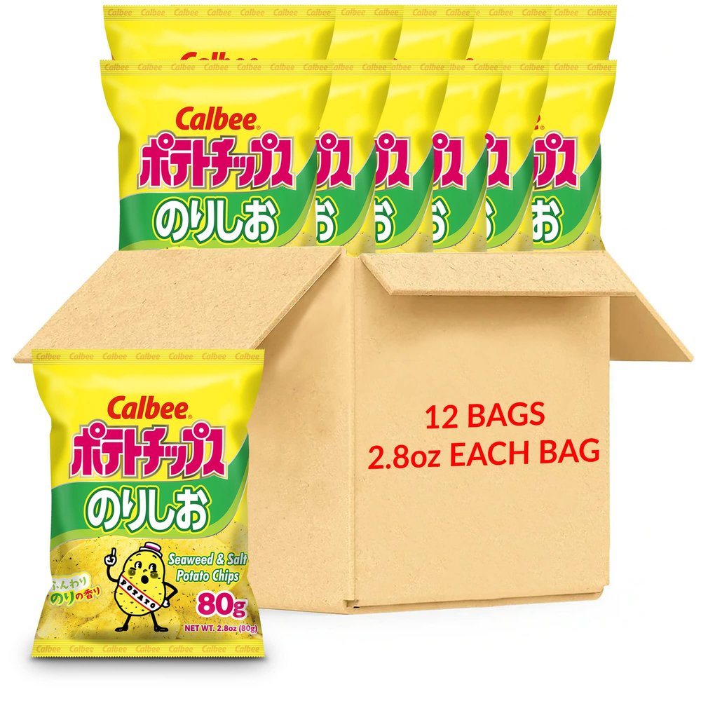 Calbee Potato Chips (Seaweed & Salt, 2.8 oz) | Taste The Tradition of Japanese Snacks | Enjoy These Irresistible & Deliciously Crunchy Japanese Chips (12 Pack)