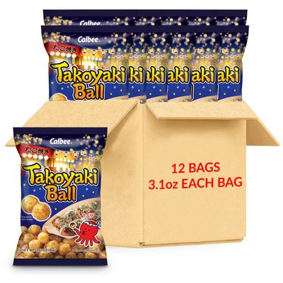 Calbee Takoyaki Ball Chips | Delightfully Crispy and Bite-Sized Japanese Chips | Discover The Mouthwateringly Exotic Flavor Of Japanese Snacks (12 Pack), 38.04 Ounce