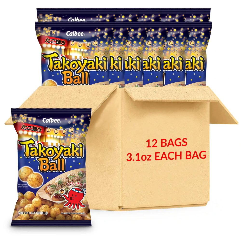 Calbee Takoyaki Ball Chips | Delightfully Crispy and Bite-Sized Japanese Chips | Discover The Mouthwateringly Exotic Flavor Of Japanese Snacks (12 Pack), 38.04 Ounce