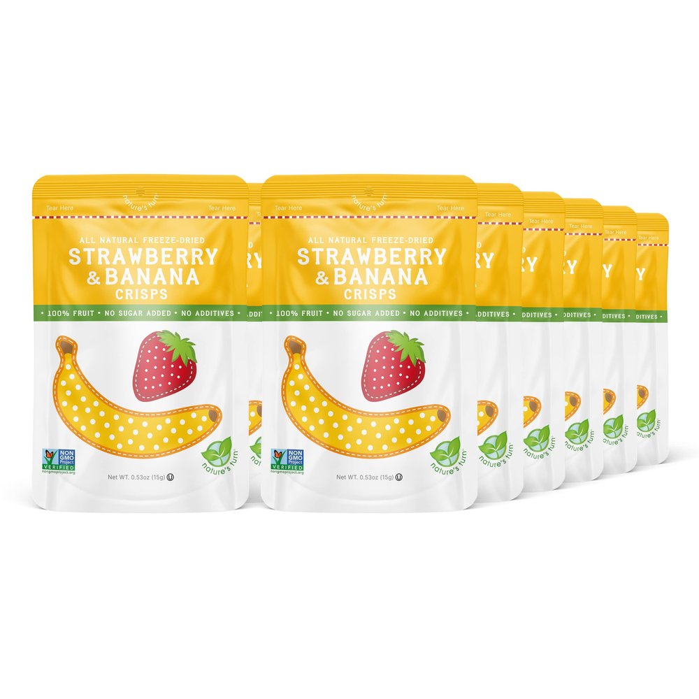 Natures Turn Freeze-Dried Strawberry Banana Crisps  Healthy, Gluten-Free, Crispy & Delicious, Plant-Based Snack, Ideal for Cereal, Smoothies, School Lunches, & On-the-Go, Bags of 12 (0.53 oz Each)