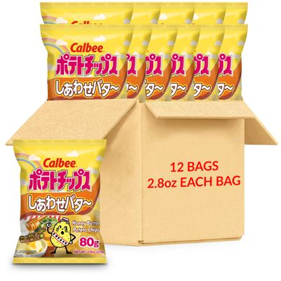 Calbee Potato Chips (Honey Butter, 2.8 oz) | Taste The Tradition of Japanese Snacks | Enjoy These Irresistible & Deliciously Crunchy Japanese Chips (12 Pack)