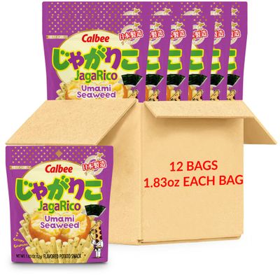 Calbee JagaRico (Umami Seaweed, 1.83 oz) | Seriously crunchy on the outside and crispy on the inside potato snack | (12 Pack)