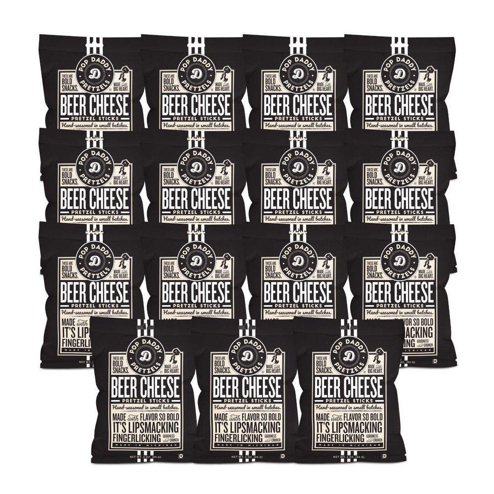 Pop Daddy Flavored Pretzels Sticks, Beer Cheese Flavor, 3oz Healthy Gourmet Pretzels Snacks, 15 Pack