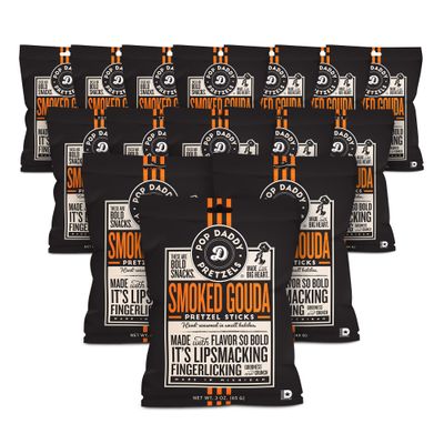 Pop Daddy Flavored Pretzels Sticks, Smoked Gouda Flavor, 3oz Healthy Gourmet Pretzels Snacks, 15 Pack
