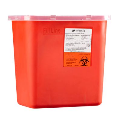 Dealmed Sharps Container 2 Gallon Rotor Opening - Professional Medical Needle Disposal - Puncture Resistant Red Container for Healthcare Facilities (Case of 20)