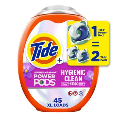 Tide Hygienic Clean Heavy 10x Duty Power PODS Laundry Detergent Pacs, Spring Meadow Scent, 45 Count, For Visible and Invisible Dirt