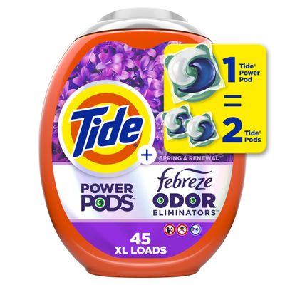 Tide Power Pods with Febreze Laundry Detergent Pacs, 45 Count, Spring & Renewal Scent, All-Day Freshness