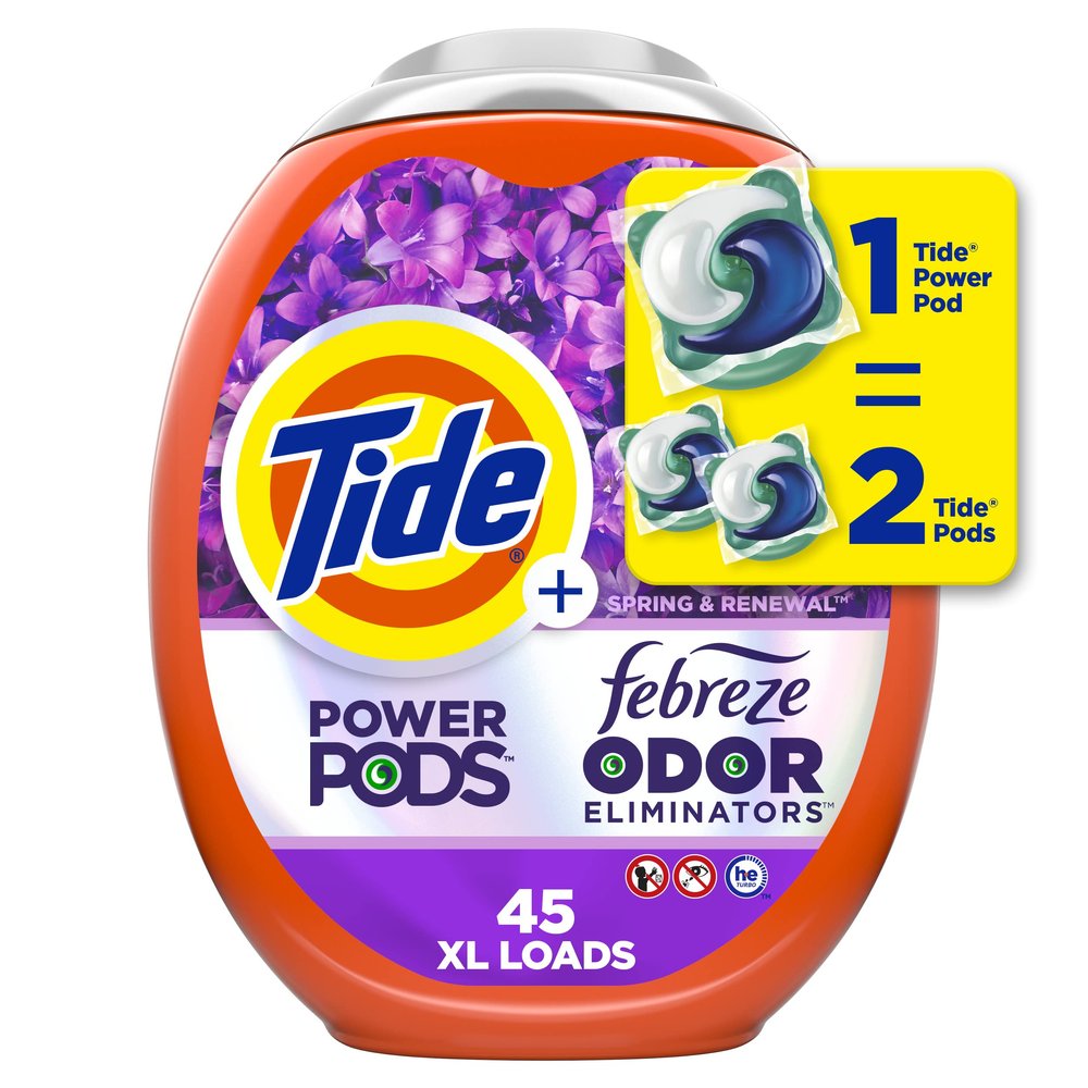 Tide Power Pods with Febreze Laundry Detergent Pacs, 45 Count, Spring & Renewal Scent, All-Day Freshness