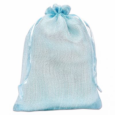 TheDisplayGuys - 24-Pack Striped Weave Organza Gift Bags w/Drawstrings - Large 5 1/2" x 8" - Light Blue - for Party Favors, Samples, Treats