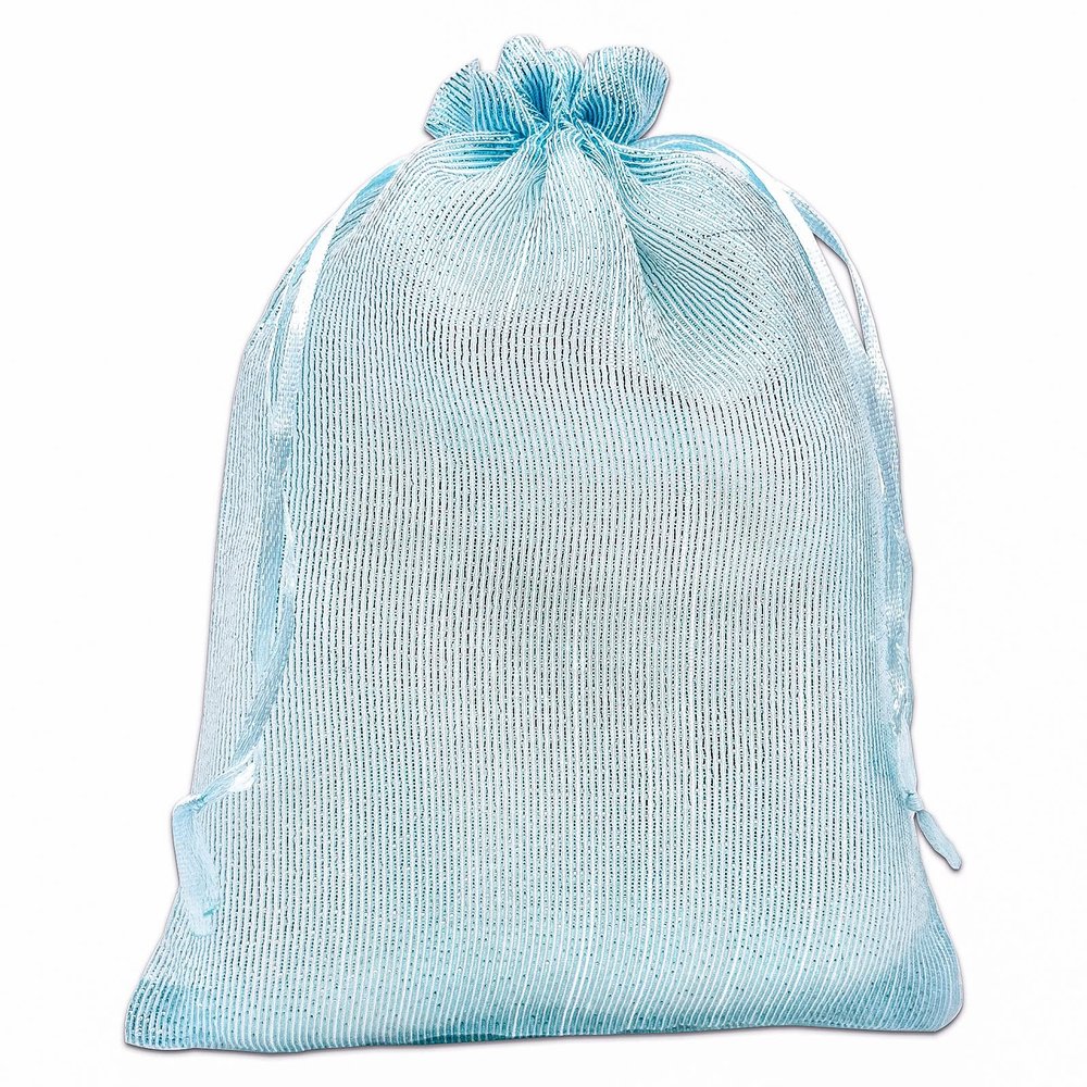 TheDisplayGuys - 24-Pack Striped Weave Organza Gift Bags w/Drawstrings - Large 5 1/2" x 8" - Light Blue - for Party Favors, Samples, Treats
