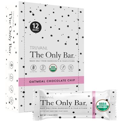 Truvani Plant Based Snack Bars | Oatmeal Chocolate Chip 12 Pack | 6g Protein | USDA Organic and Vegan | The Only Bar | Dairy, Soy, and Gluten Free | Individually Wrapped