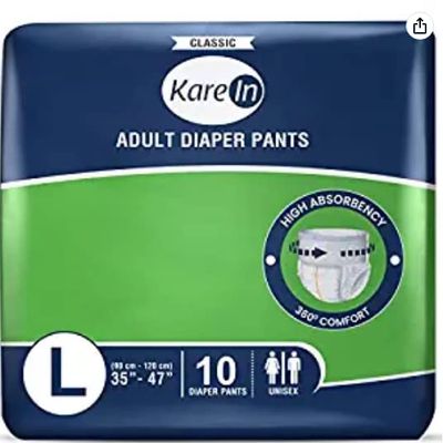 Classic Adult Diaper Pants, Large 90-120 Cm (35"- 47"), Unisex, Leakproof, Elastic Waist, Wetness Indicator (L, 10)