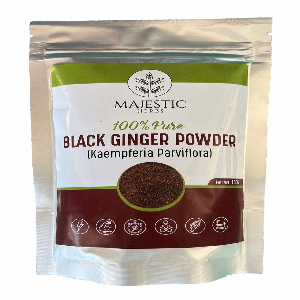 Black Ginger Powder (Kaempferia parviflora) by Majestic Herbs | 100g (3.5oz) |All Natural - No Additives - Non-GMO | Perfect for Teas, Coffee, Smoothies, and Baking