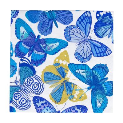 Caspari Butterflies Luncheon Napkins in Blue - 20 Per Package