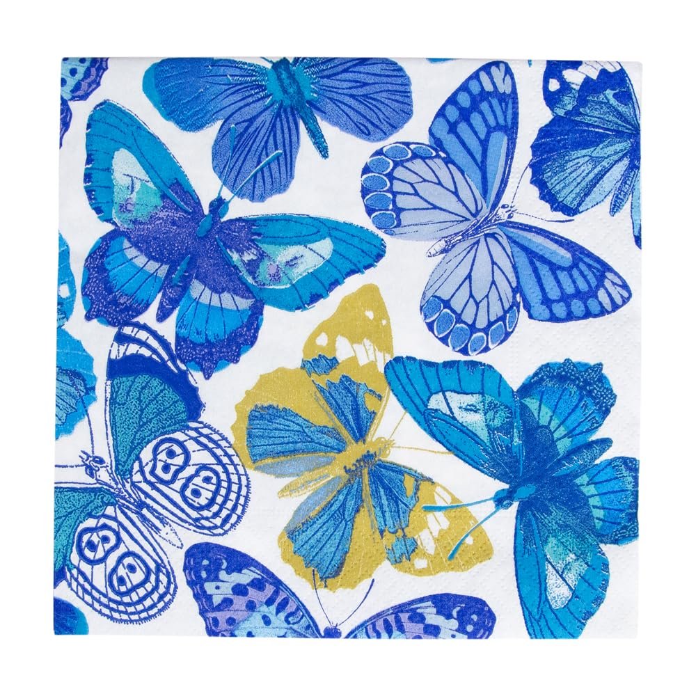 Caspari Butterflies Luncheon Napkins in Blue - 20 Per Package