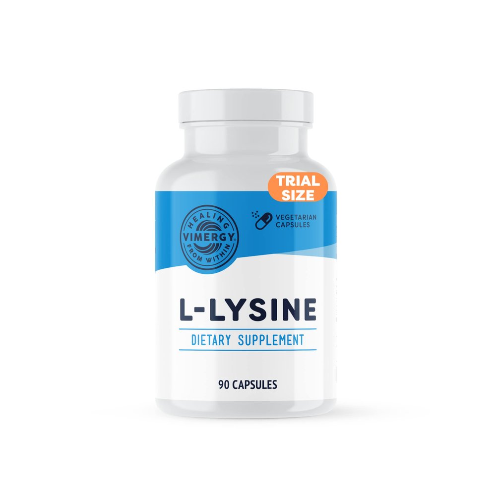 Vimergy L-Lysine  Promotes Healthy Skin, Hair & Nails*  Supports Healthy Metabolism*  Vegan, Non-GMO & Gluten-Free  90 Capsules