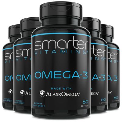 (5 Pack) Smarter Omega 3 Fish Oil, Berry Flavor, Burpless, Tasteless, 2000mg, Potent Triple Strength DHA EPA Brain Omega-3, Made with AlaskOmega
