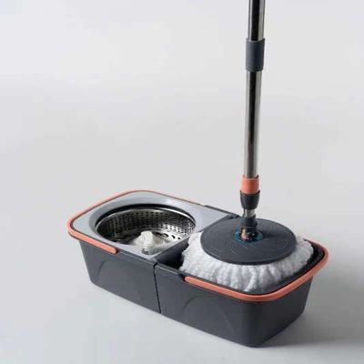 Spin Mop Bucket System with Wringer Set - Floor Mop Stainless Steel Mop Handle, Mop Buckets Separate Clean and Dirty Water, 2 Replacement Microfiber,Heavy Duty Material