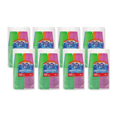 Hefty Party Cup Variety Pack, Disposable Plastic Party Cups, Easy Grip & Durable, Assorted Color Cup Variety Pack, 16-Ounce Cups, 100 CT (Pack of 8)