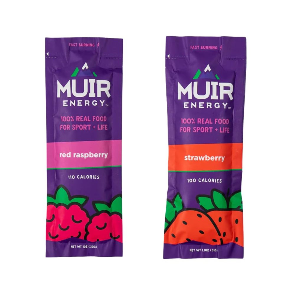 MUIR Fast Burn Variety Gel Pack - 24 Count (12 Red Raspberry, 12 Strawberry) - Organic Real Food Energy Gel for Runners, Endurance Athletes & Cyclists - Fast-Burning, Easy-to-Digest, Vegan, Non-GMO