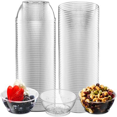 JoyServe Clear Mini Plastic Bowls - (Bulk 50 Pack) 6 Oz Disposable Premium Hard Plastic Dessert Bowls for Serving, Weddings, Catering, Parties, Salsa, Home or Event Party Supplies