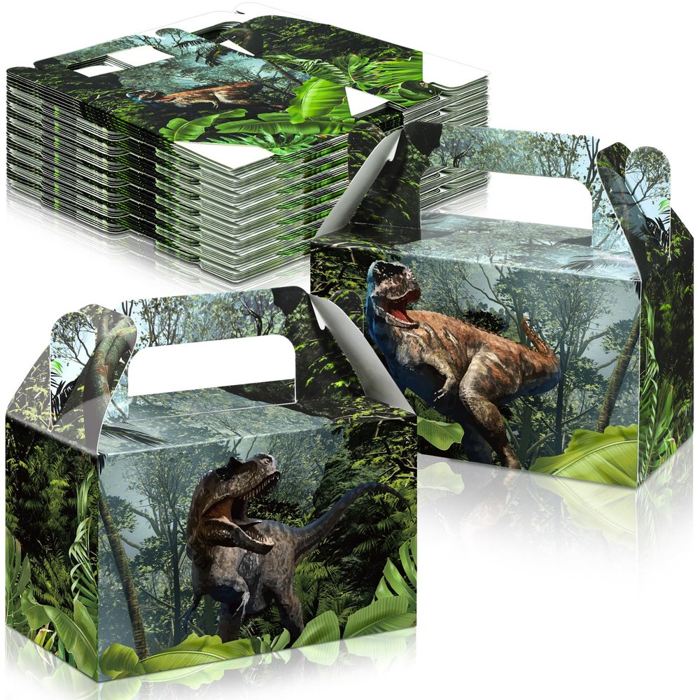 24 Pieces Dinosaur Treat Boxes Dinosaur Party Favor Boxes Animal Theme Party Decorations Candy Goodie Gift Containers for Kids Boys Girl Dino Birthday Presents Decorations Supplies, Medium Size