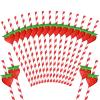 Vesici 100 Pcs Strawberry Straws Red White Striped Paper Straws Cute Fruit Themed Disposable Drinking Decorations for Baby Shower Birthday Valentines Strawberry Party Supplies 0.24 x 7.76 Inches view 1