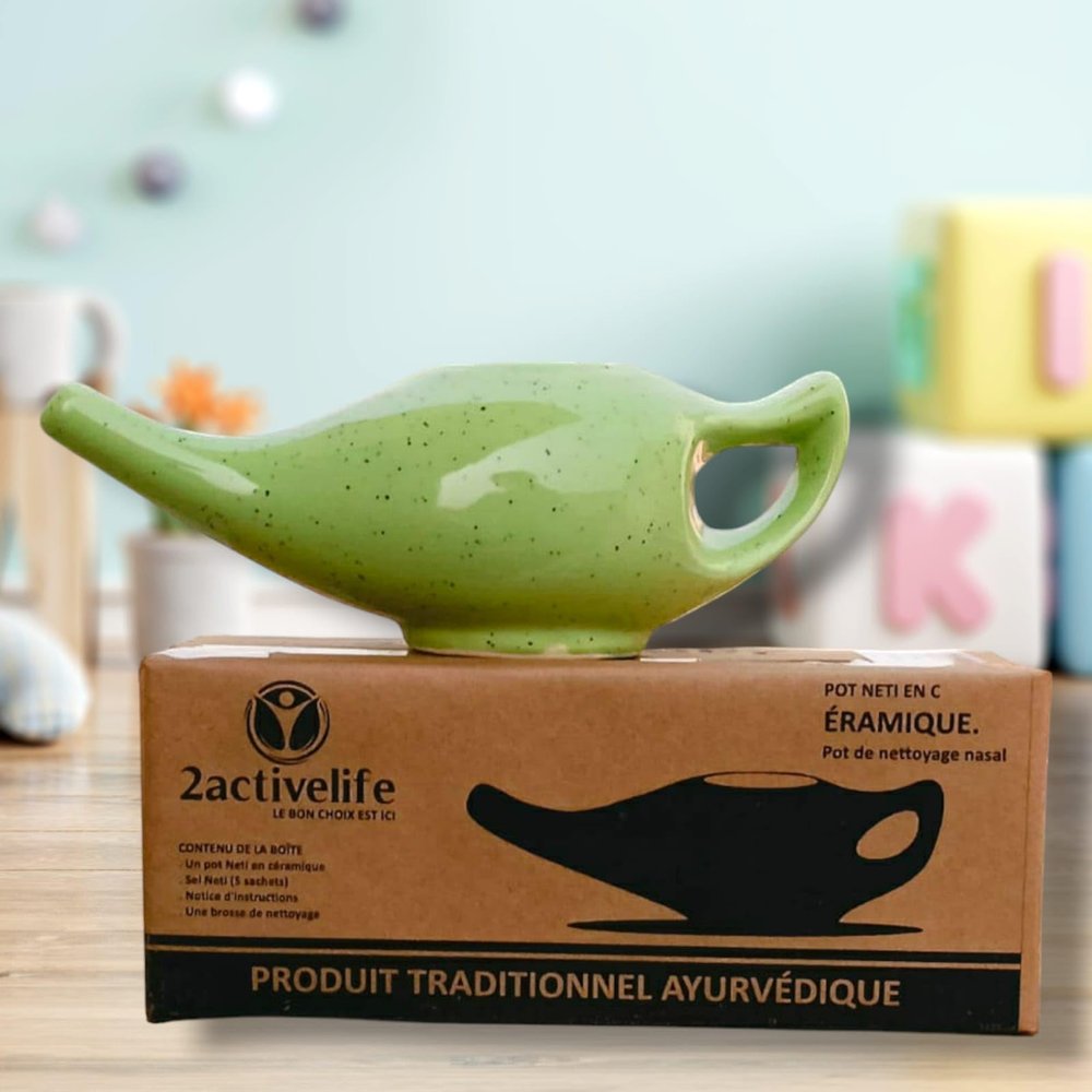 2activelife Yoga Neti Pot for Sinus & Congestion Cleaning| Microwave and Dishwasher Friendly | Leak Proof Durable Ceramic Neti Pot| Nasal Wash Handcrafted Durable Ceramic - Freckle Pattern Green