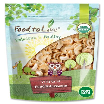 Food to Live Organic Dry Roasted Cashew Pieces, 2 Pounds  Unsalted, Non-GMO, Vegan-Friendly, Perfect Snack for Anytime! - No Chemicals or Artificial Ingredients - Rich in Nutrients & Tasty