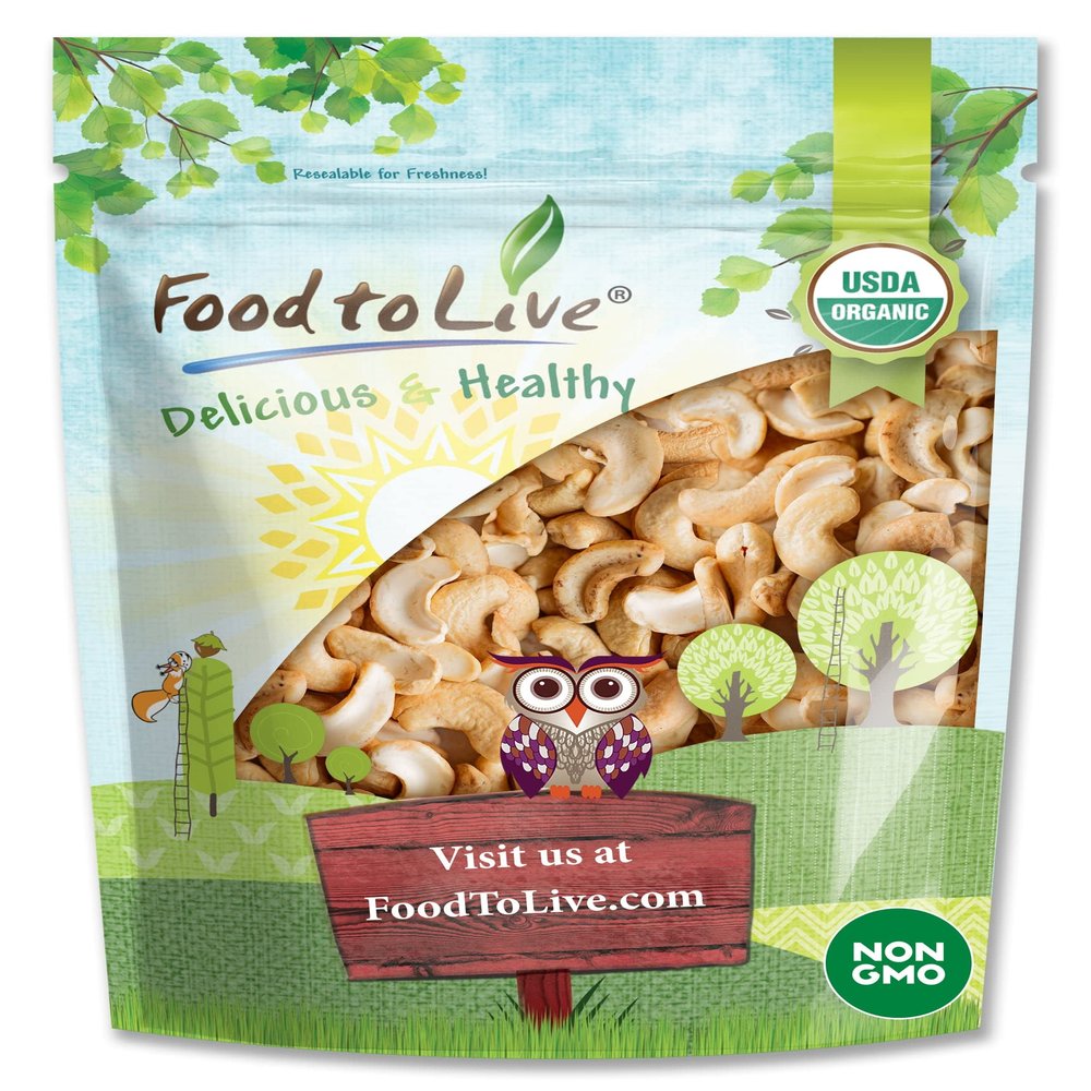 Food to Live Organic Dry Roasted Cashew Pieces, 2 Pounds  Unsalted, Non-GMO, Vegan-Friendly, Perfect Snack for Anytime! - No Chemicals or Artificial Ingredients - Rich in Nutrients & Tasty