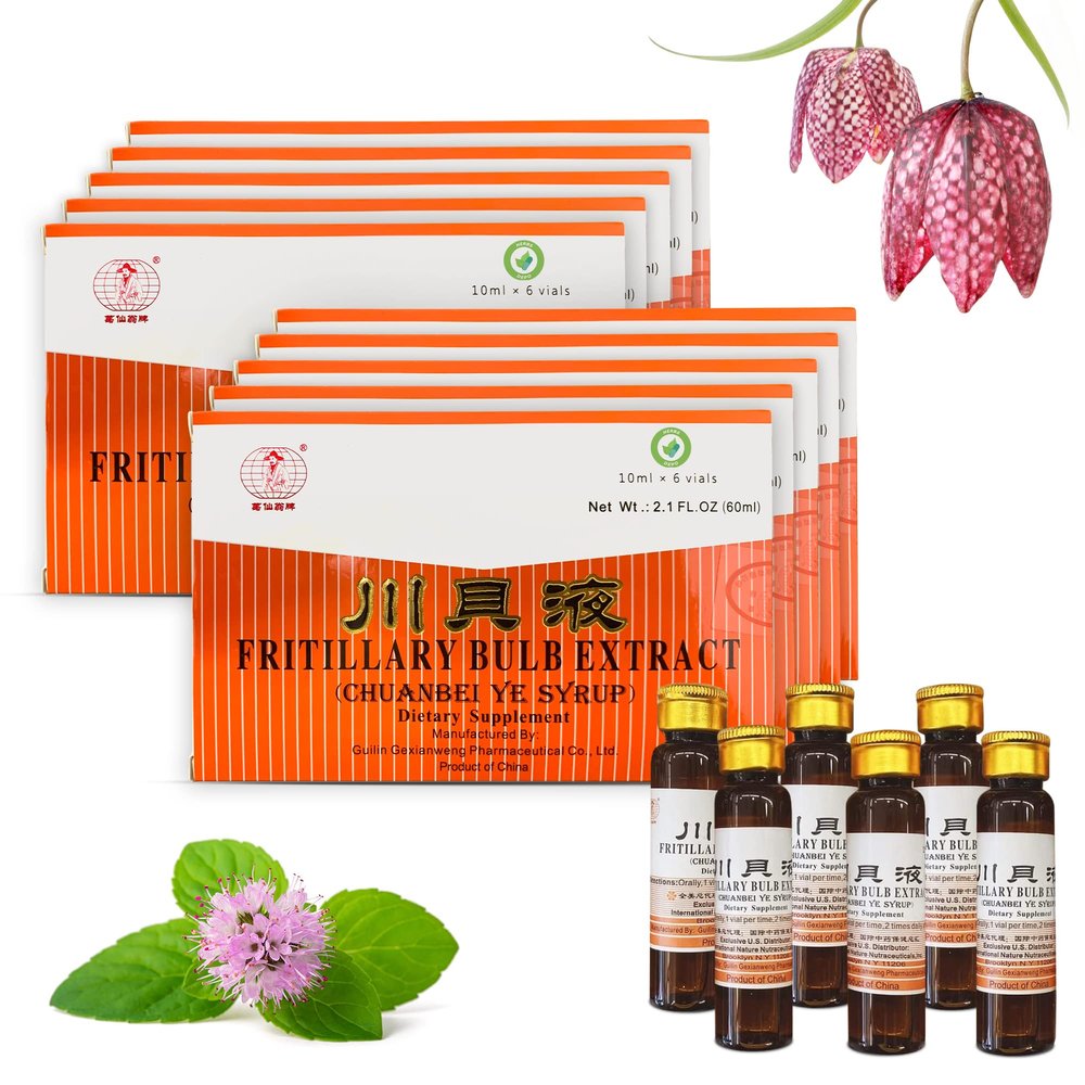 10 Pack of HerbsDepo Fritillary Bulb Extract - Sweet, Delicious, Non Drowsy and Effective Oral Liquid Dietary Supplement Cough Syrup (Chuanbei Ye Syrup) - 60 Bottles (10 ml per)