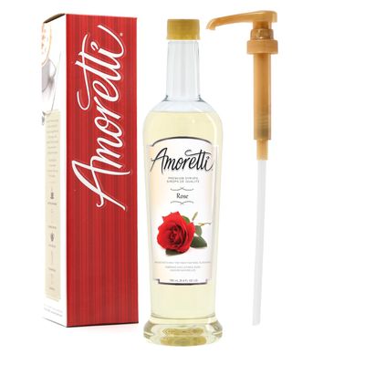 Amoretti - Premium Rose Syrup, 94 Servings Per Bottle (750 ml), with Pump for Flavoring Coffees, Cocktails, and other Beverages, Gluten Free, GMO/GEO Free, Preservative Free