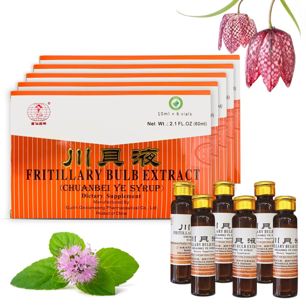 5 Pack of HerbsDepo Fritillary Bulb Extract - Sweet, Delicious, Non Drowsy and Effective Oral Liquid Dietary Supplement Cough Syrup (Chuanbei Ye Syrup) - 30 Bottles (10 ml per)