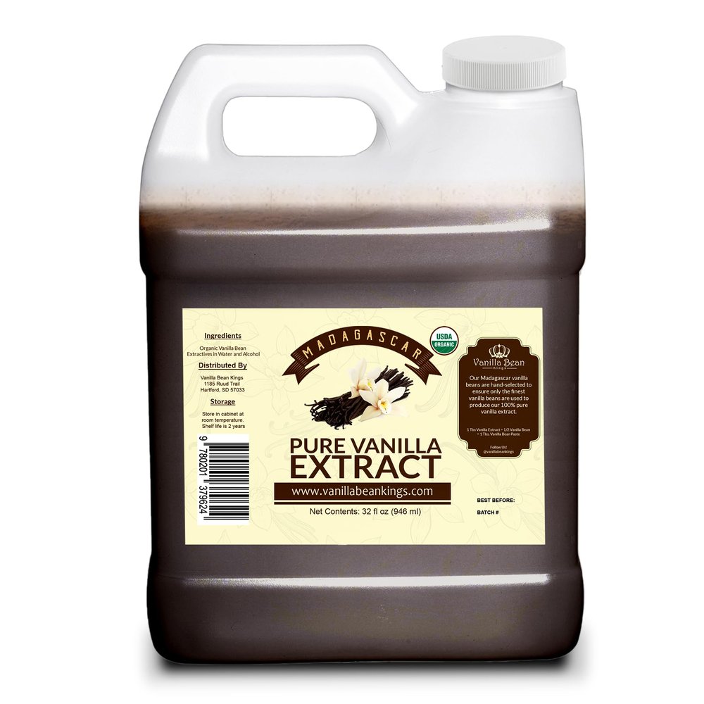 Organic Vanilla Extract - Made with Madagascar Vanilla Beans - 32 oz  For Baking, Desserts, Home Cooking and Chefs