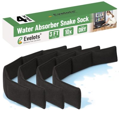 Evelots Water Absorber Snake Sock -3 Pack-Reusable Water Barrier - Absorbs 10 Times its Weight-Great for Leaks & Spills from Doors, Windows, Water Tank, Heavy Rain, Shower Tub-3 Feet Long
