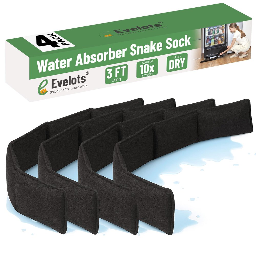 Evelots Water Absorber Snake Sock -3 Pack-Reusable Water Barrier - Absorbs 10 Times its Weight-Great for Leaks & Spills from Doors, Windows, Water Tank, Heavy Rain, Shower Tub-3 Feet Long