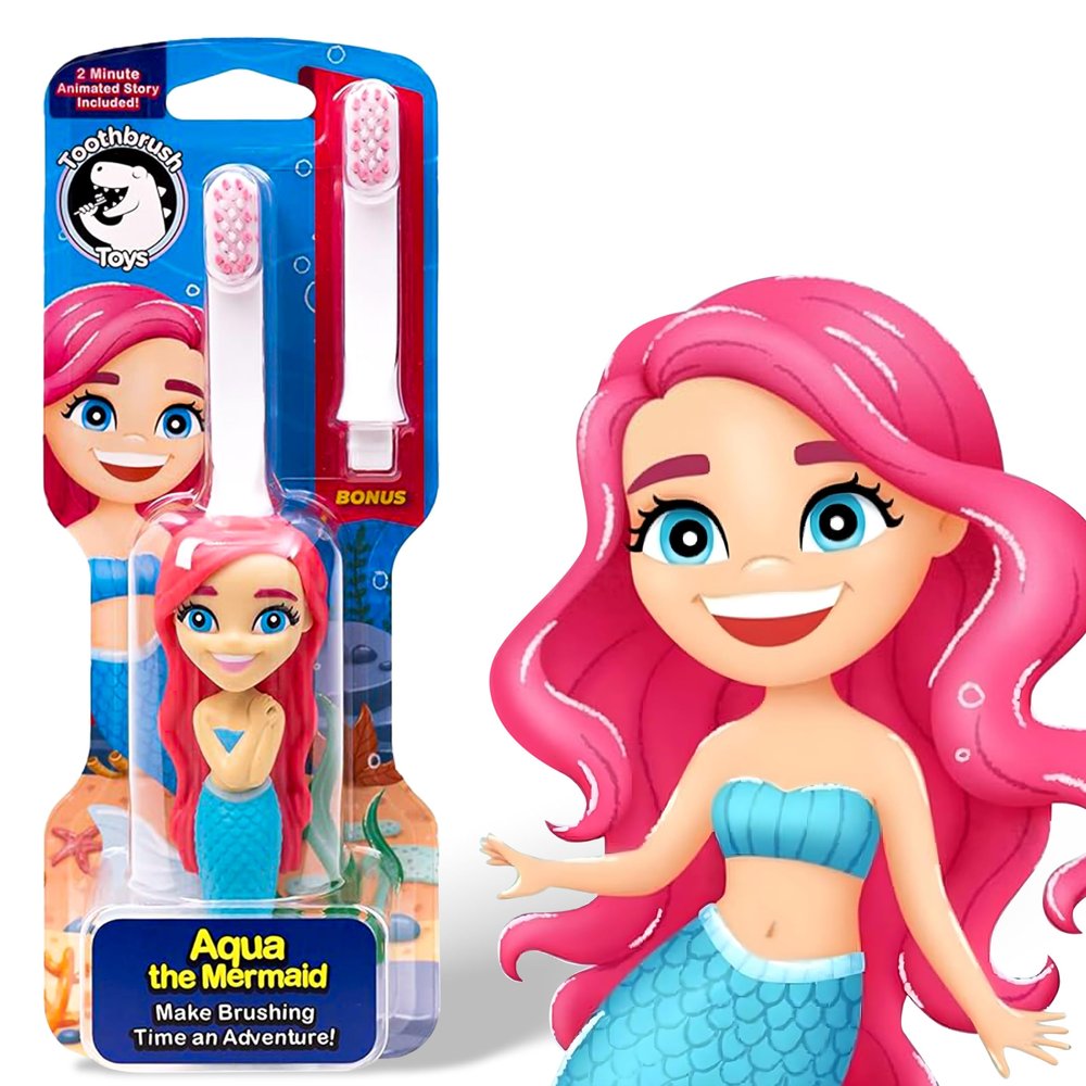 Kids Soft Bristle Mermaid Toothbrush for Ages 2+, Gentle and Cute Toothbrush for Children with Replaceable Brush Head, Ergonomic Handle Kids Brush for Teeth Care Ideal for Toddlers, Mermaid Design