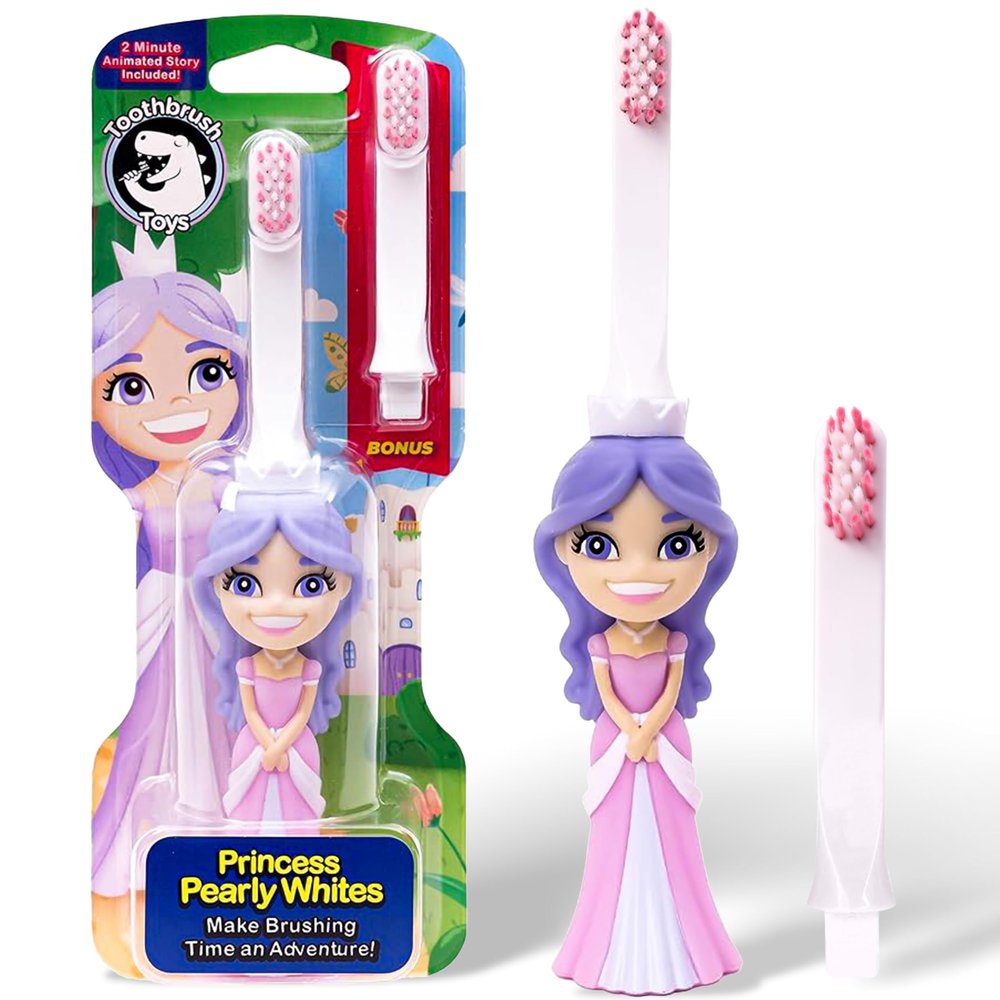 Kids Soft Bristle Princess Toothbrush for Ages 2+, Gentle and Cute Toothbrush for Children with Replaceable Brush Head, Ergonomic Handle Kids Brush for Teeth Care Ideal for Toddlers, Princess Design