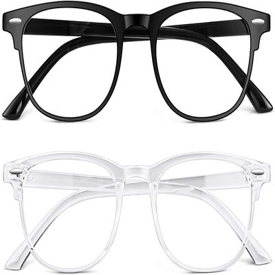 2 Pack Blue Light Blocking Glasses, Computer Reading/Gaming/TV/Phones Glasses for Women Men,Anti Eyestrain & UV Glare Black & White