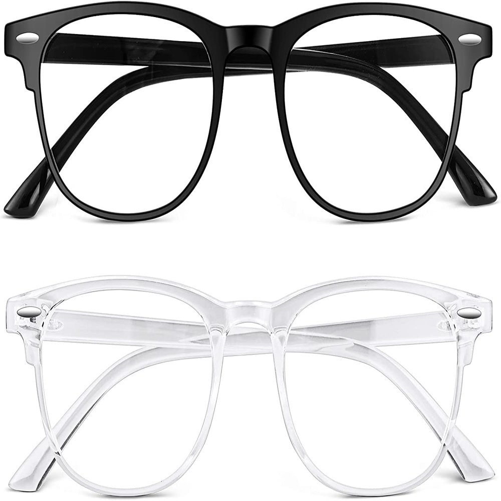 2 Pack Blue Light Blocking Glasses, Computer Reading/Gaming/TV/Phones Glasses for Women Men,Anti Eyestrain & UV Glare Black & White
