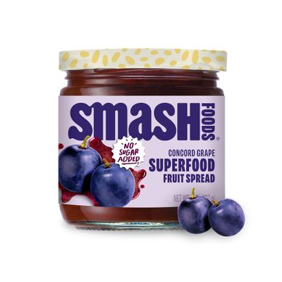 Smash Foods Grape Jam | Low-Calorie, No Sugar Added Keto Jam with Upcycled Fruit & Chia Seeds | Vegan, Paleo Superfood Fruit Spread (1 Jar)
