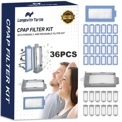 Longevity Turtle 36 PCS CPAP Filters Kit Compatible with Philips Respironics DreamStation 2 Machine, Replacement Supplies Includes 12 Reusable Pollen Filter and 24 Disposable Ultra-Fine Filters
