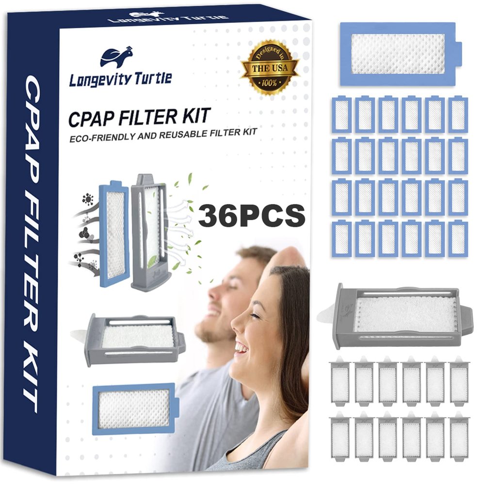 Longevity Turtle 36 PCS CPAP Filters Kit Compatible with Philips Respironics DreamStation 2 Machine, Replacement Supplies Includes 12 Reusable Pollen Filter and 24 Disposable Ultra-Fine Filters